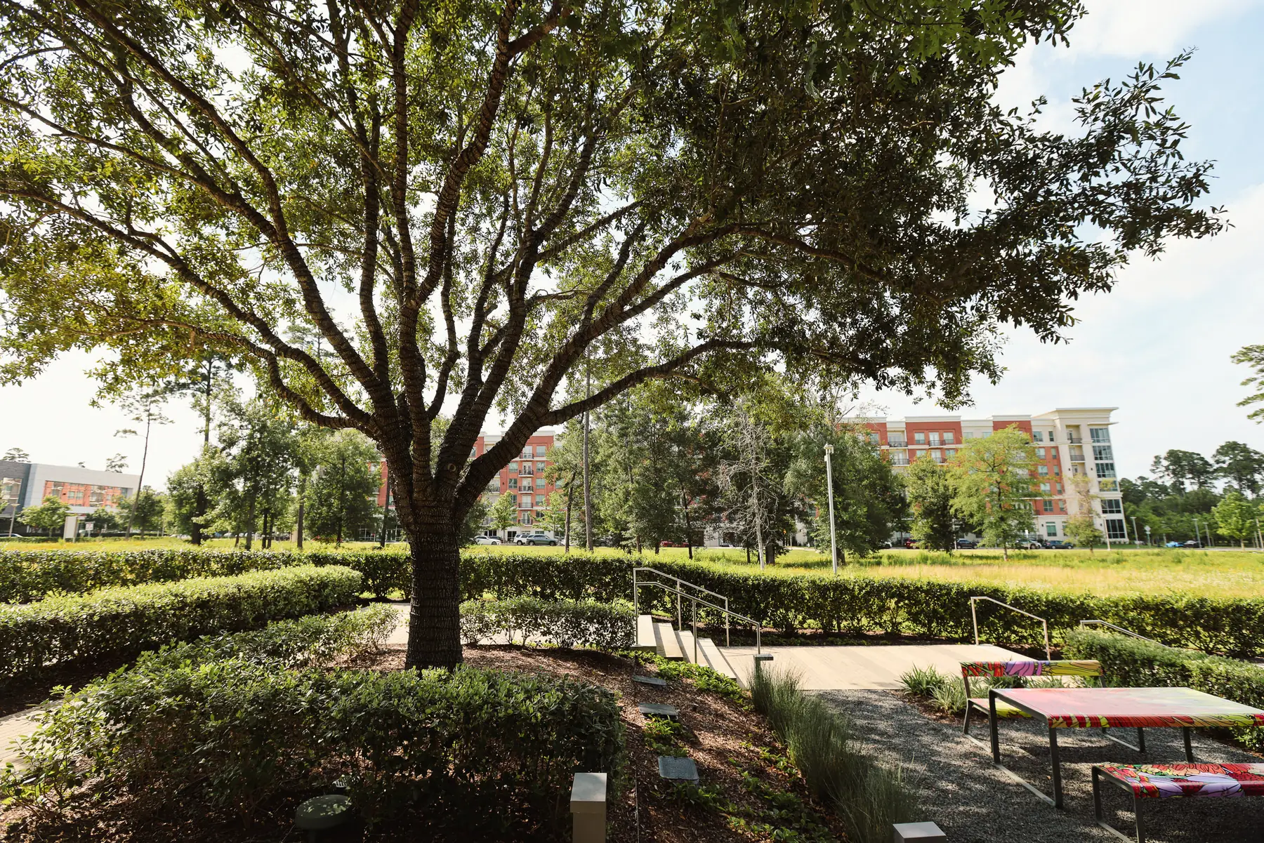 Houston commercial courtyard landscaping maintained by Good Landscaping